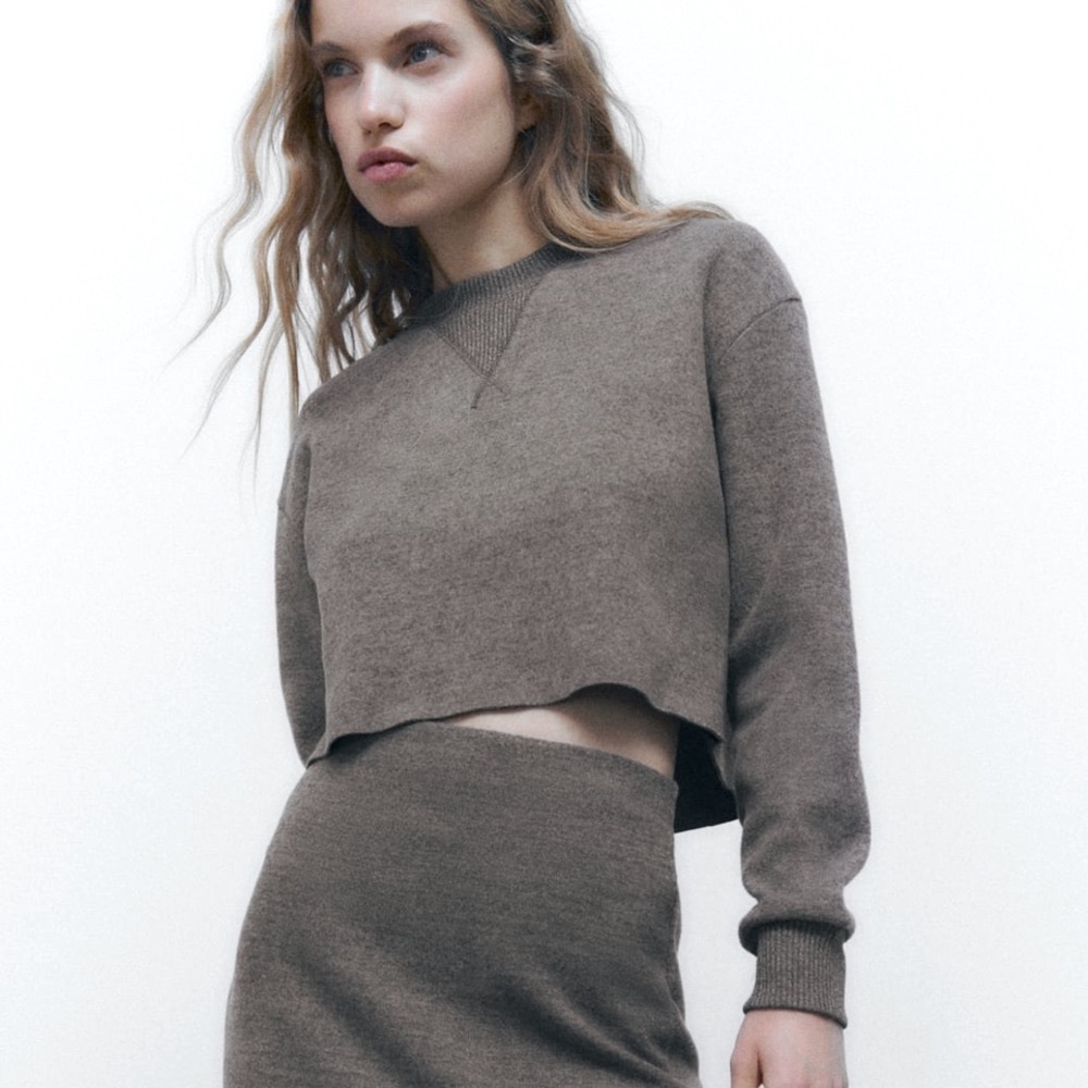Zara Cropped Sweatshirt Grey Oversized Size S